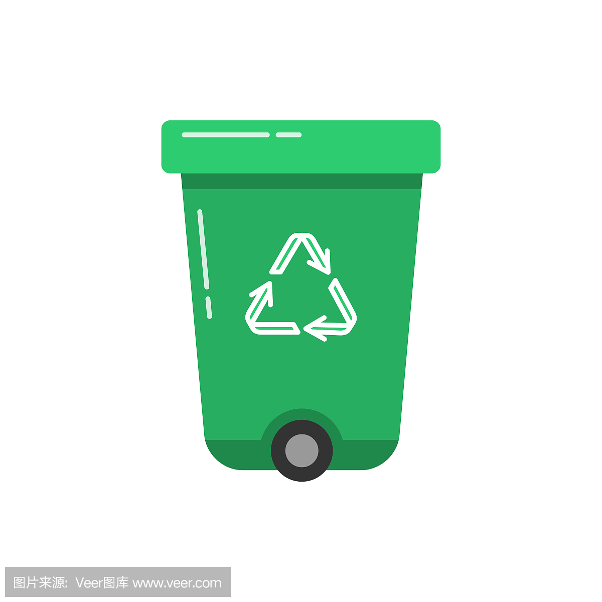 绿色回收站图标在平面风格。